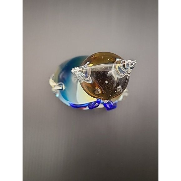 Vintage Clear‎ And Swirl Glass Cat Gold Fish Bowl Blue Paperweight Figure  4 In - Picture 9 of 10